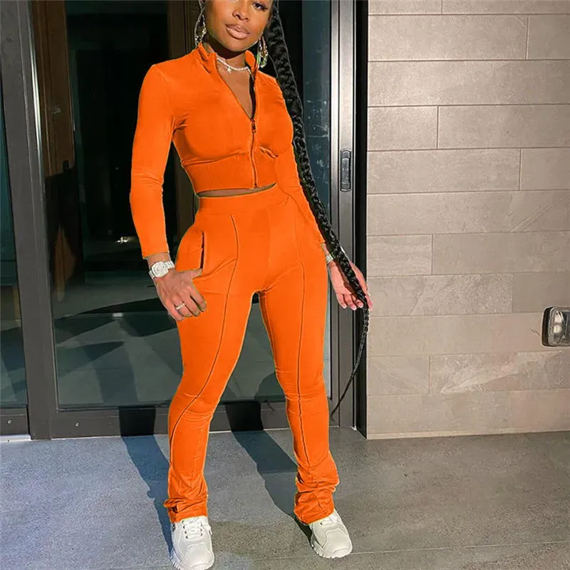 S-2XL Women Casual Solid Color Long Sleeve Top And Pant Sports Two Piece Set - Image 5