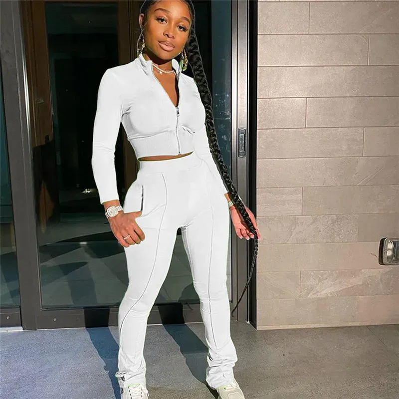 S-2XL Women Casual Solid Color Long Sleeve Top And Pant Sports Two Piece Set - Image 14