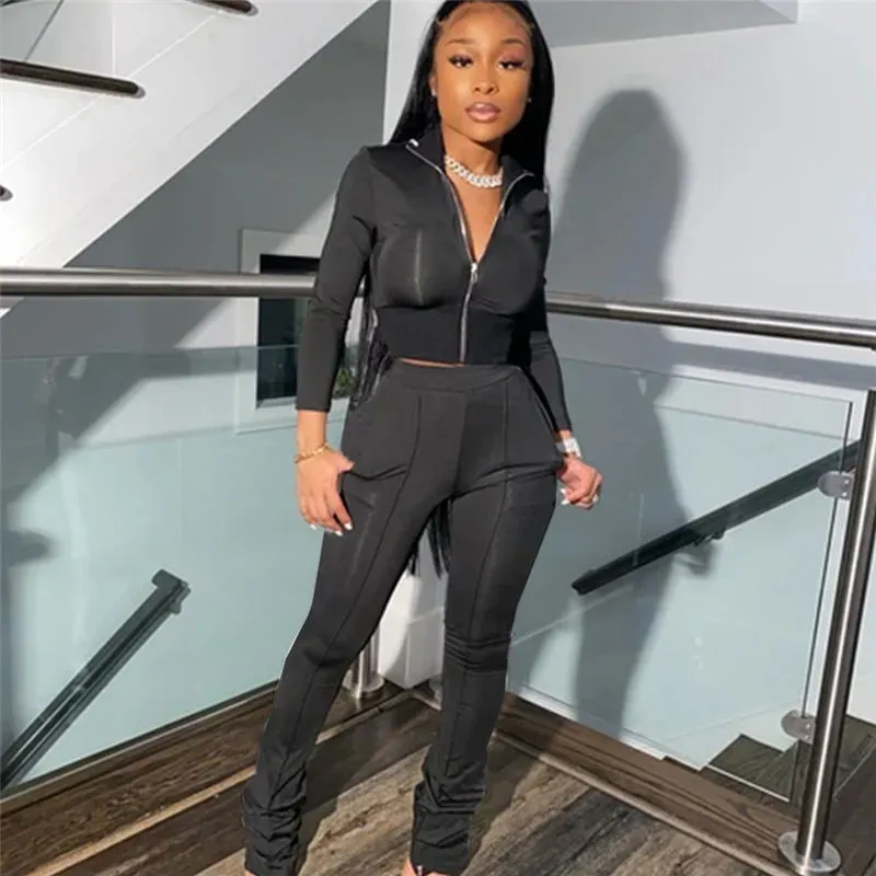 S-2XL Women Casual Solid Color Long Sleeve Top And Pant Sports Two Piece Set - Image 18