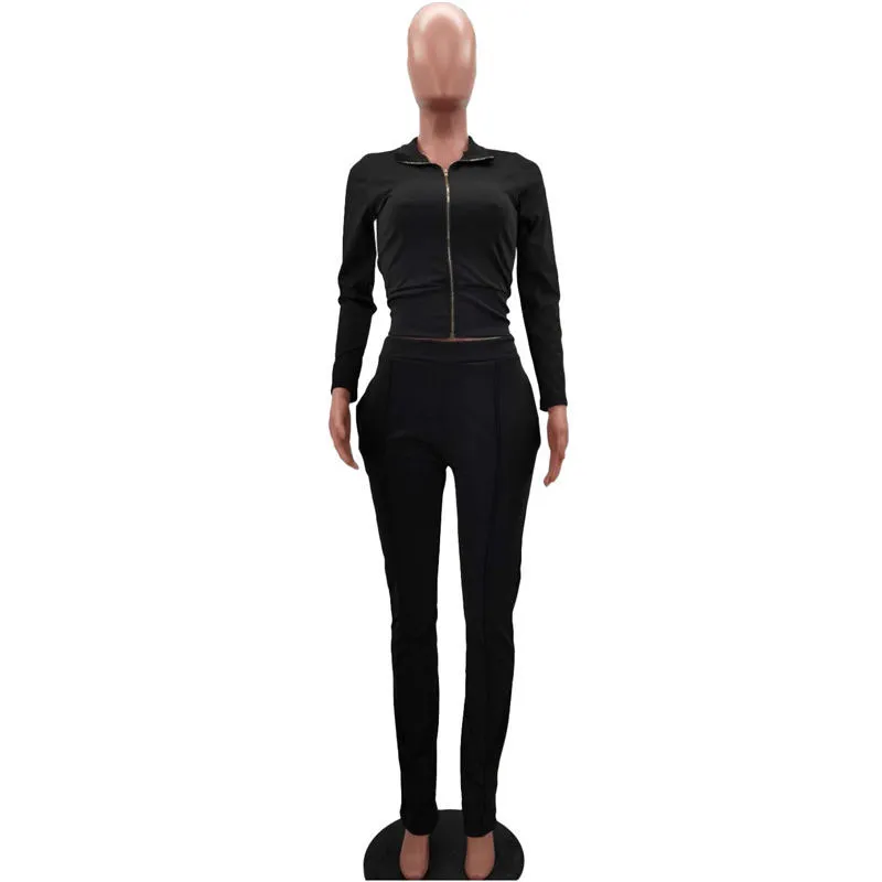 S-2XL Women Casual Solid Color Long Sleeve Top And Pant Sports Two Piece Set - Image 19