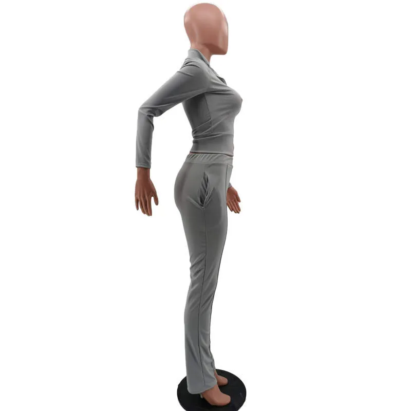 S-2XL Women Casual Solid Color Long Sleeve Top And Pant Sports Two Piece Set - Image 24