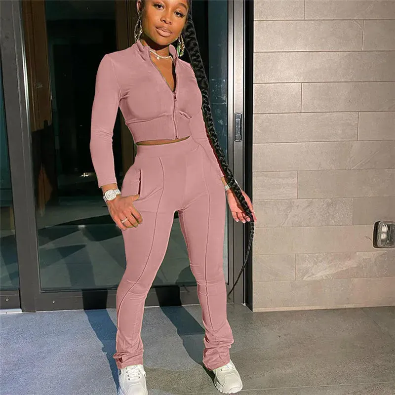 S-2XL Women Casual Solid Color Long Sleeve Top And Pant Sports Two Piece Set - Image 26