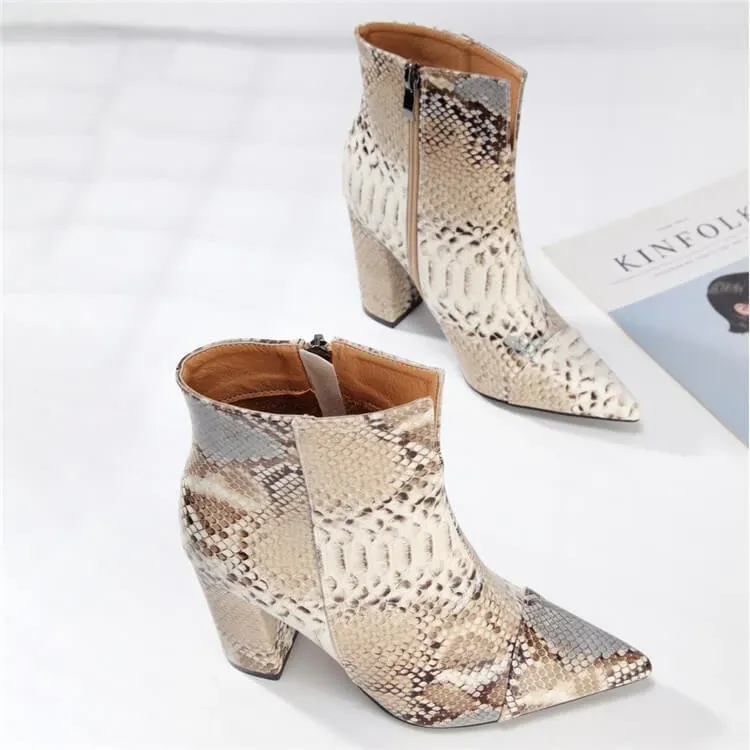 Size:4.5-10 Women Fashion Plus Size Snakeskin Print Short Boots - Image 4