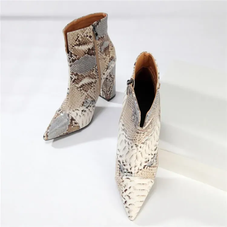Size:4.5-10 Women Fashion Plus Size Snakeskin Print Short Boots - Image 5