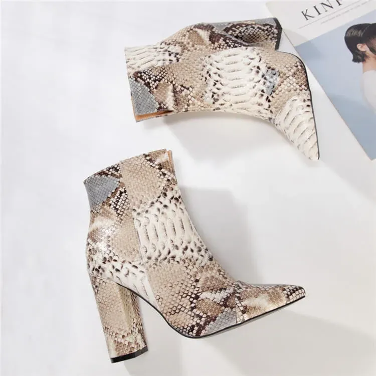Size:4.5-10 Women Fashion Plus Size Snakeskin Print Short Boots - Image 6
