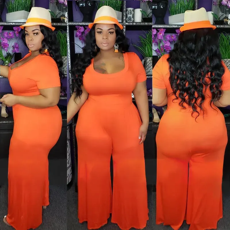 XL-5XL Women Plus Size Solid Color Wide Leg Jumpsuits