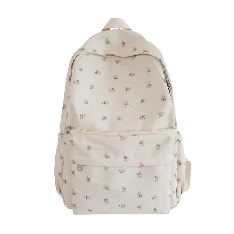 Women Casual Flower Pattern Solid Color Canvas Large Capacity Backpack - Image 5
