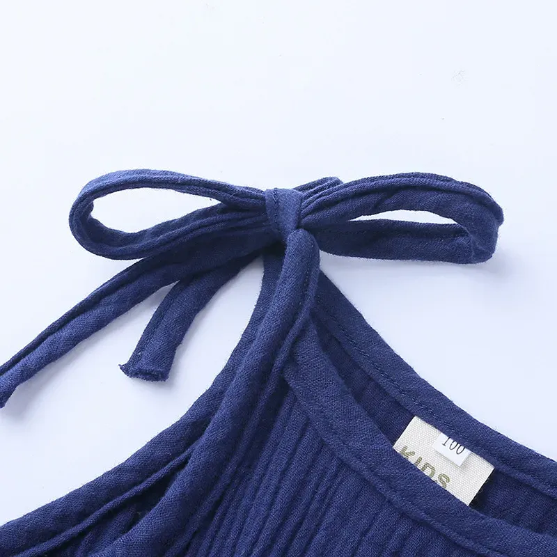 Wholesale Baby Girls Crease Solid Color Lace-up Romper - Image 35