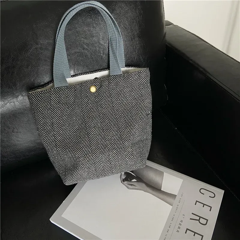 Women Casual Design Plaid Pattern Solid Color Canvas Handle Bag - Image 7