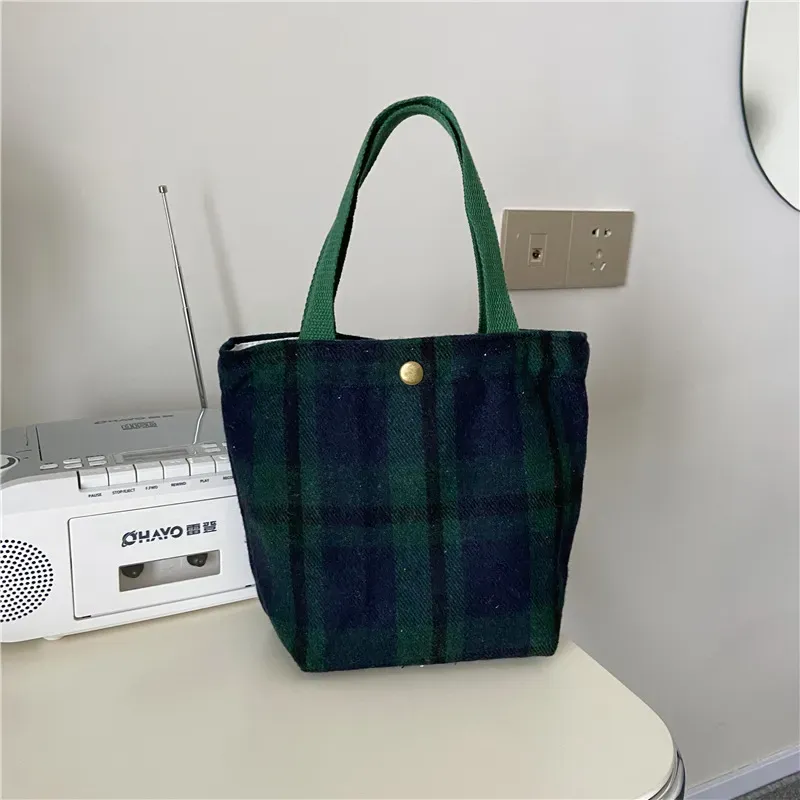 Women Casual Design Plaid Pattern Solid Color Canvas Handle Bag - Image 10