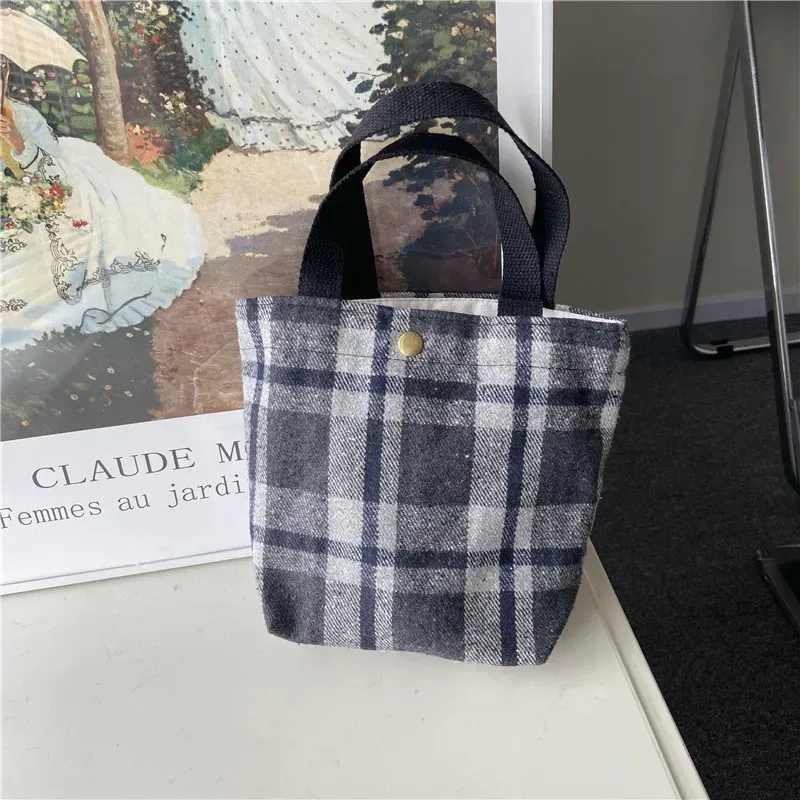 Women Casual Design Plaid Pattern Solid Color Canvas Handle Bag - Image 11
