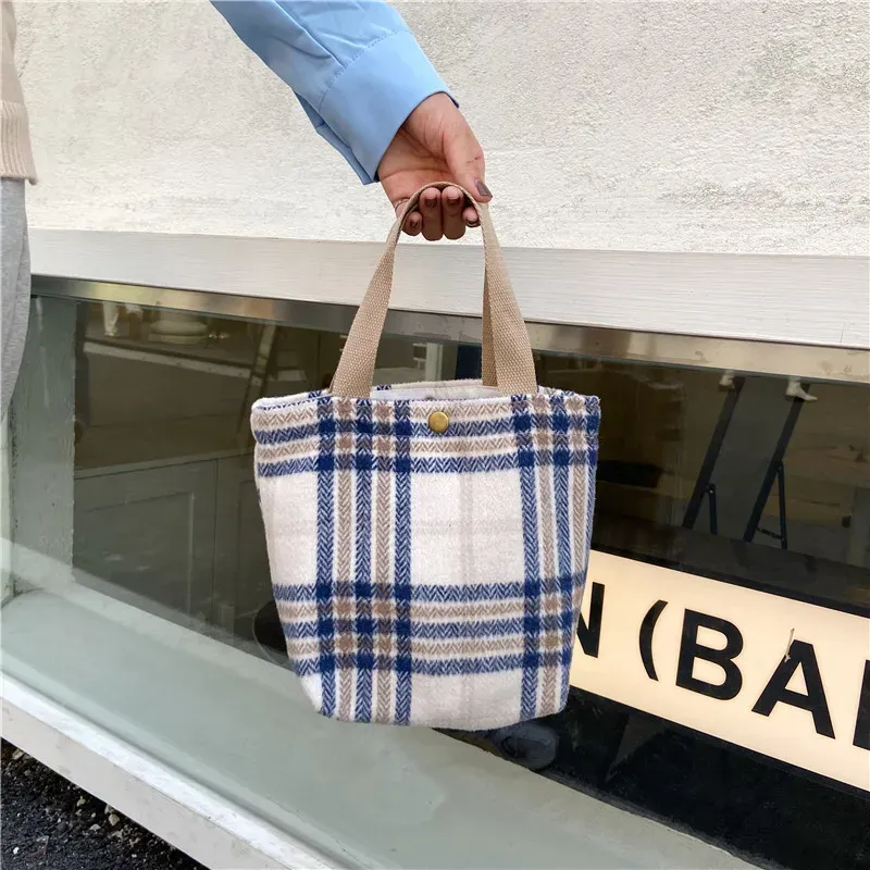 Women Casual Design Plaid Pattern Solid Color Canvas Handle Bag - Image 17