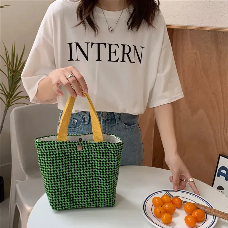 Women Casual Design Plaid Pattern Solid Color Canvas Handle Bag - Image 19