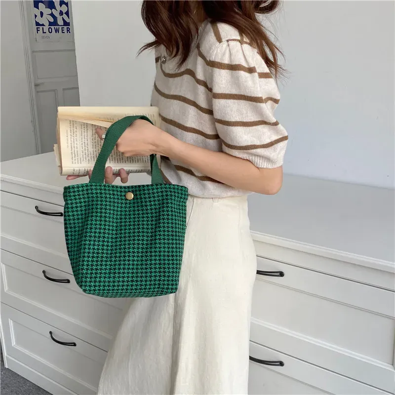 Women Casual Design Plaid Pattern Solid Color Canvas Handle Bag - Image 20
