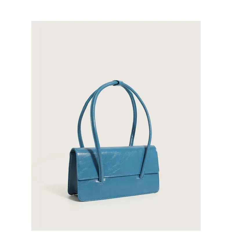 Oil Wax Leather Women Chic Design Solid Color Baguette Shoulder Handle Bag - Image 3