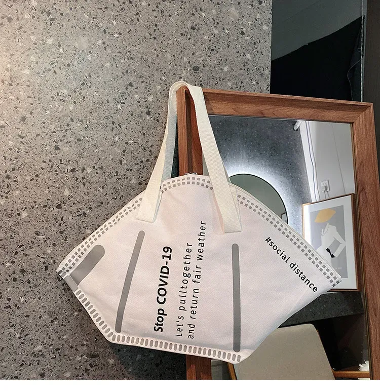 Mask Shape Women Creative Design Letter Pattern Large Capacity Shoulder Handle Bag - Image 7