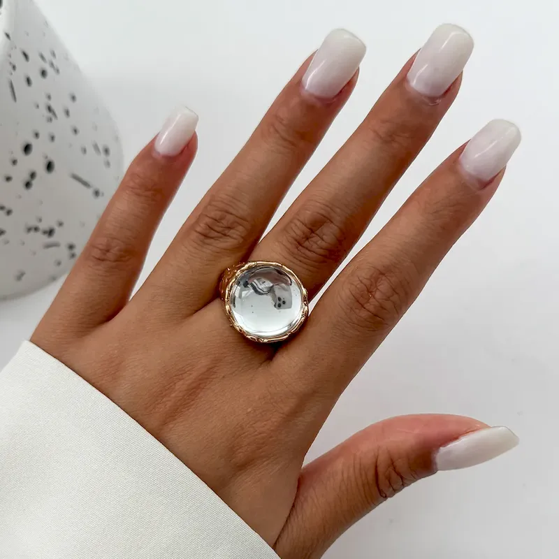 Wholesale Women Fashion Acrylic Imitation Gem Pleated Liquid Wide Ring - Image 9