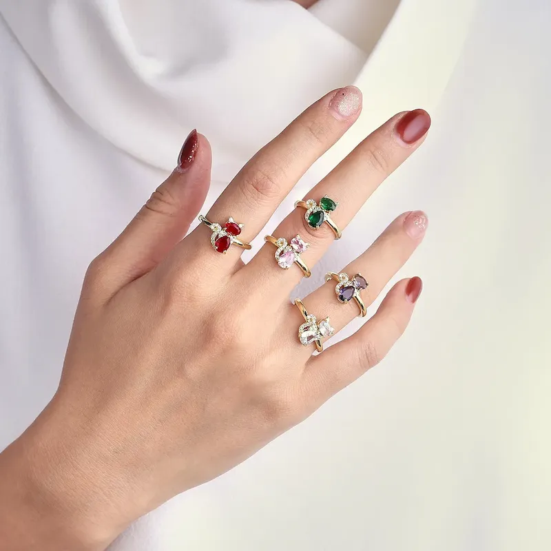 Wholesale Women Fashion Micro-Inlaid Zircon Multicolor Cat Open Ring - Image 4
