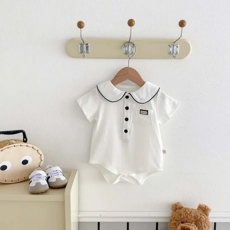 Wholesale Kids Baby Boys Girls Casual Cute Peter Pan Collar Romper - Image 4