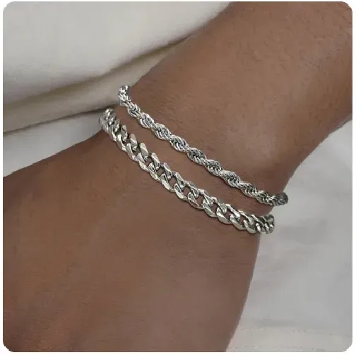 Wholesale Men Fashion Simple Titanium Steel Bracelet Two-Piece Set - Image 5