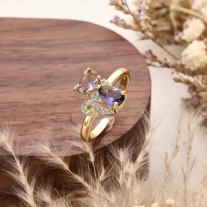 Wholesale Women Fashion Micro-Inlaid Zircon Multicolor Cat Open Ring - Image 12