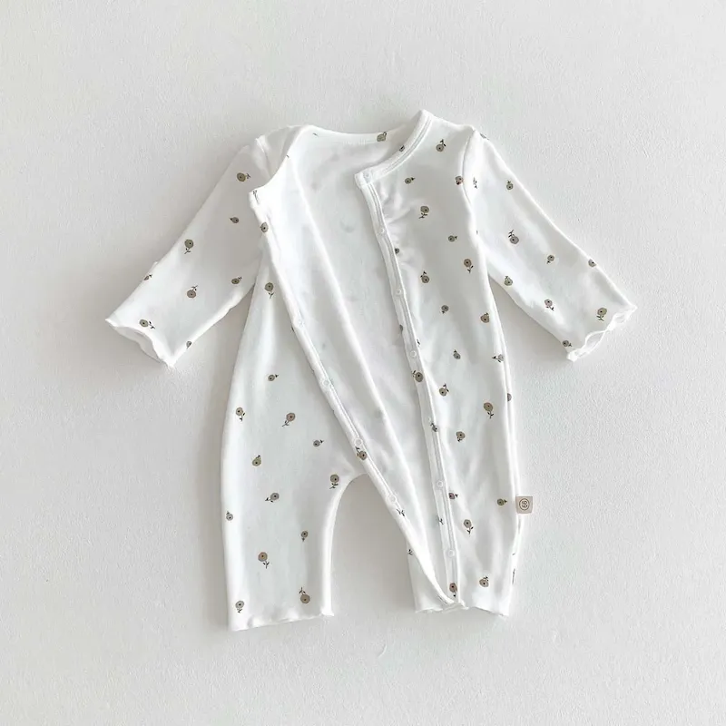 Wholesale Kids Baby Boys Girls Casual Cute Tiny Flower Print Long Sleeve Romper - Image 5