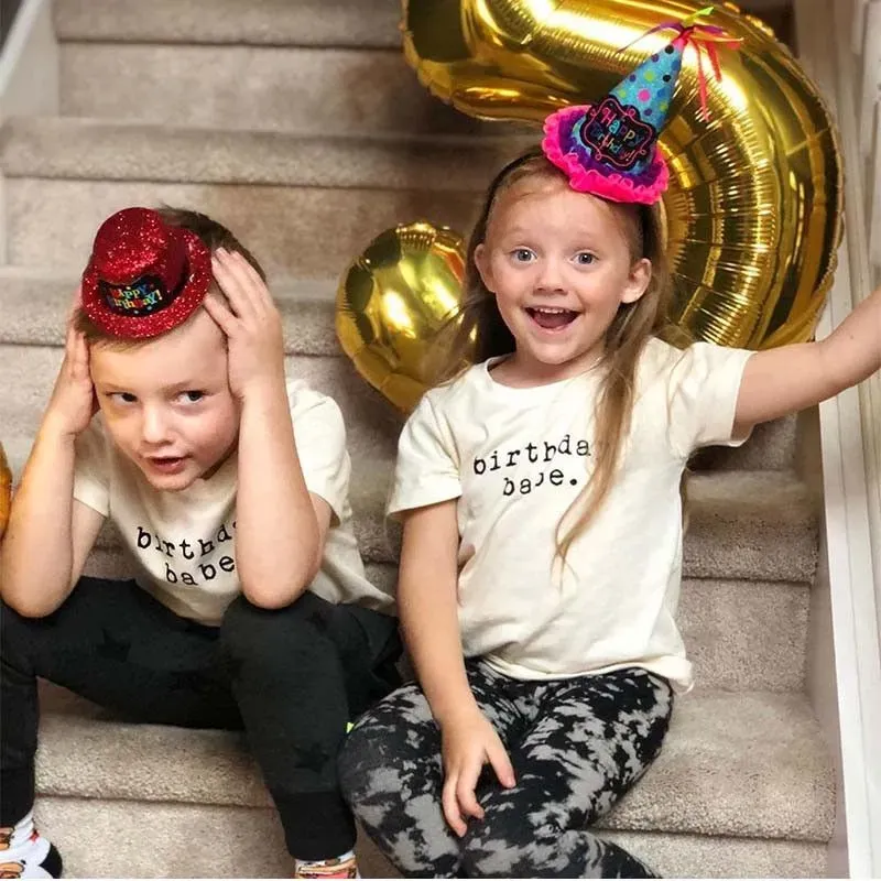 Wholesale Wholesale Kid Boy Girl Birthday Print White Tee - Image 10