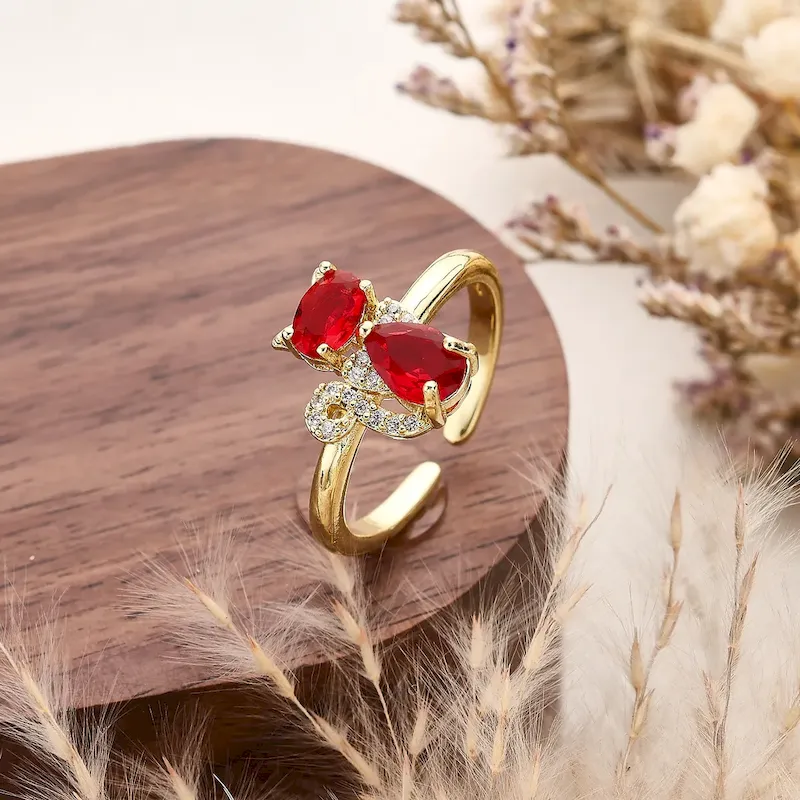 Wholesale Women Fashion Micro-Inlaid Zircon Multicolor Cat Open Ring - Image 6