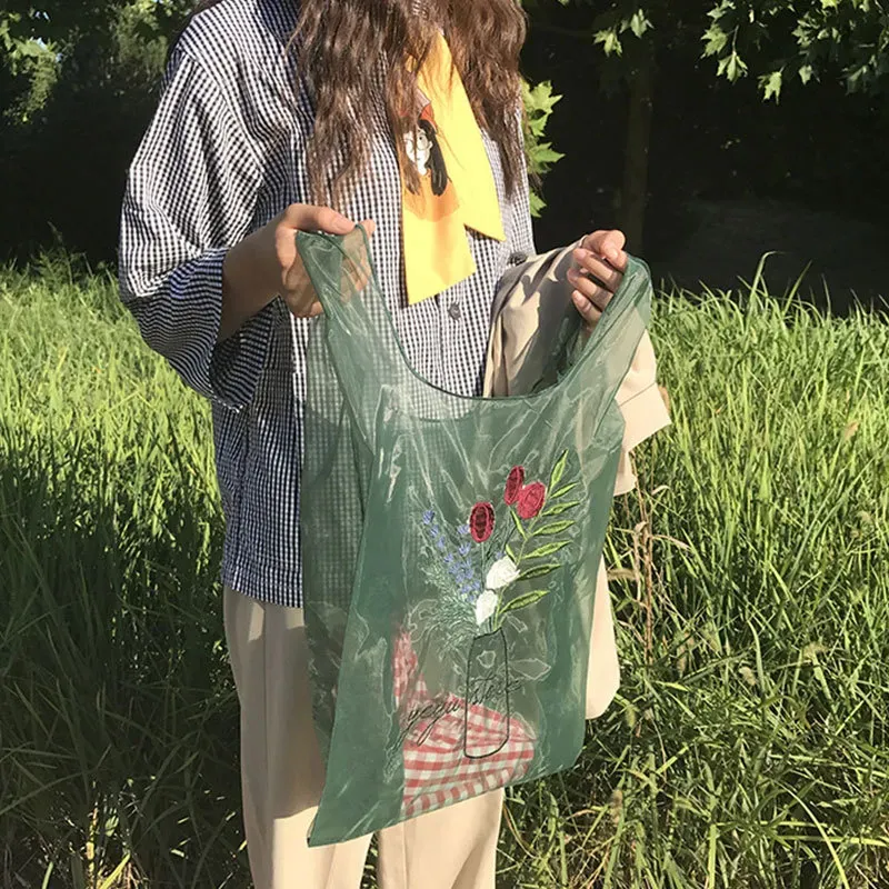 Transparent Organza Embroidery Hand Bag - Image 11