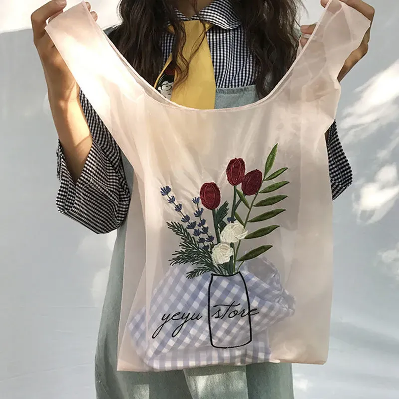 Transparent Organza Embroidery Hand Bag - Image 18