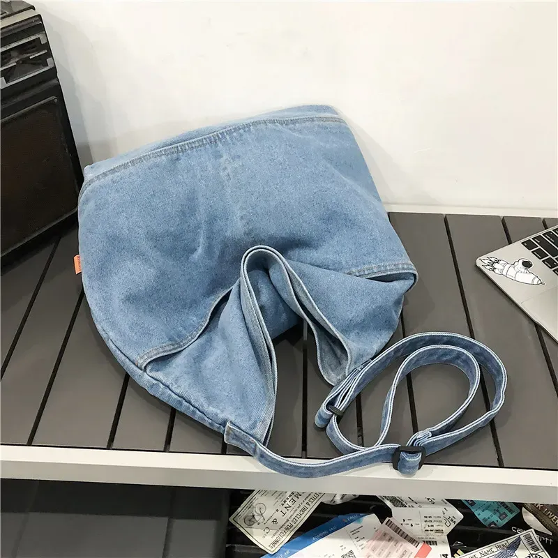Fashion Denim Women Casual Design Solid Color Large Capacity Shoulder Handle Tote Bag - Image 7