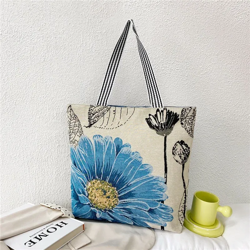 Fashion Ethnic Style Cartoon Embroidered Pattern Large Capacity Women Canvas Tote Bag - Image 6