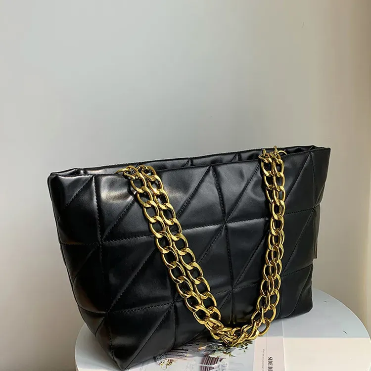 Women Basic Casual Chain Design Solid Color Large Capacity PU Tote Shoulder Bag - Image 7