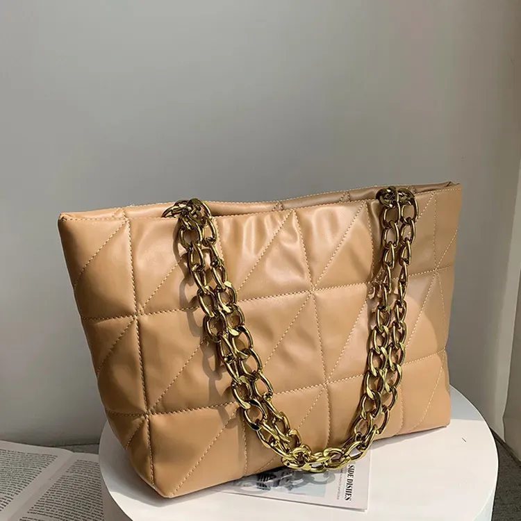 Women Basic Casual Chain Design Solid Color Large Capacity PU Tote Shoulder Bag - Image 9