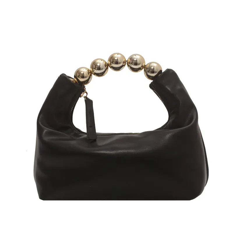 Women Chic Beaded Zipper Design Solid Color PU Handle Bag - Image 6