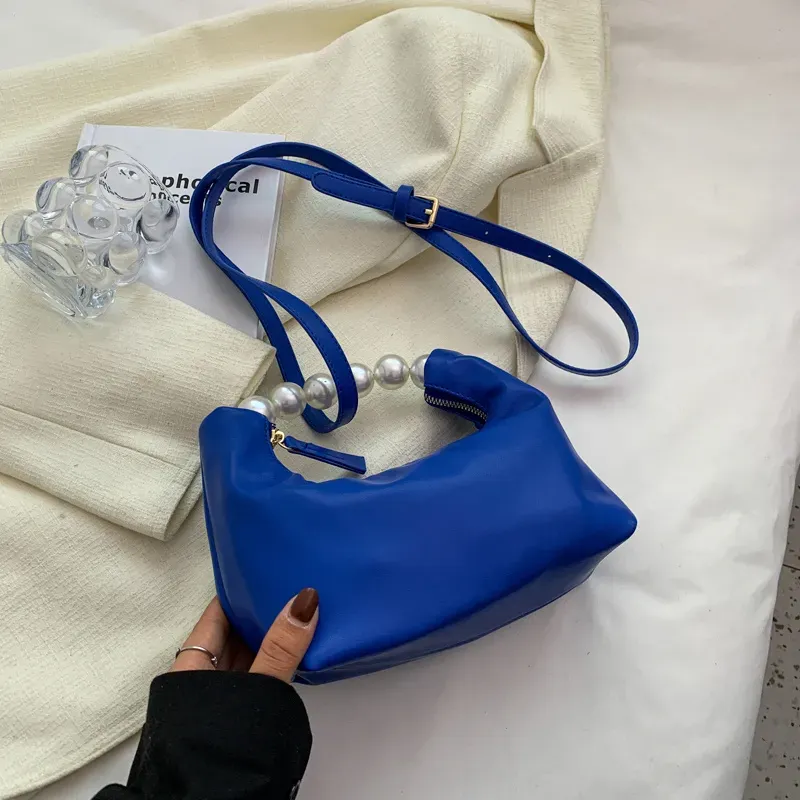 Women Chic Beaded Zipper Design Solid Color PU Handle Bag - Image 8