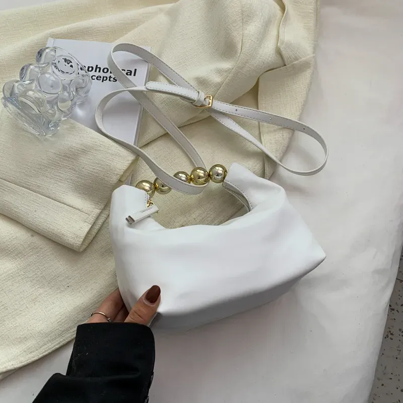 Women Chic Beaded Zipper Design Solid Color PU Handle Bag - Image 11