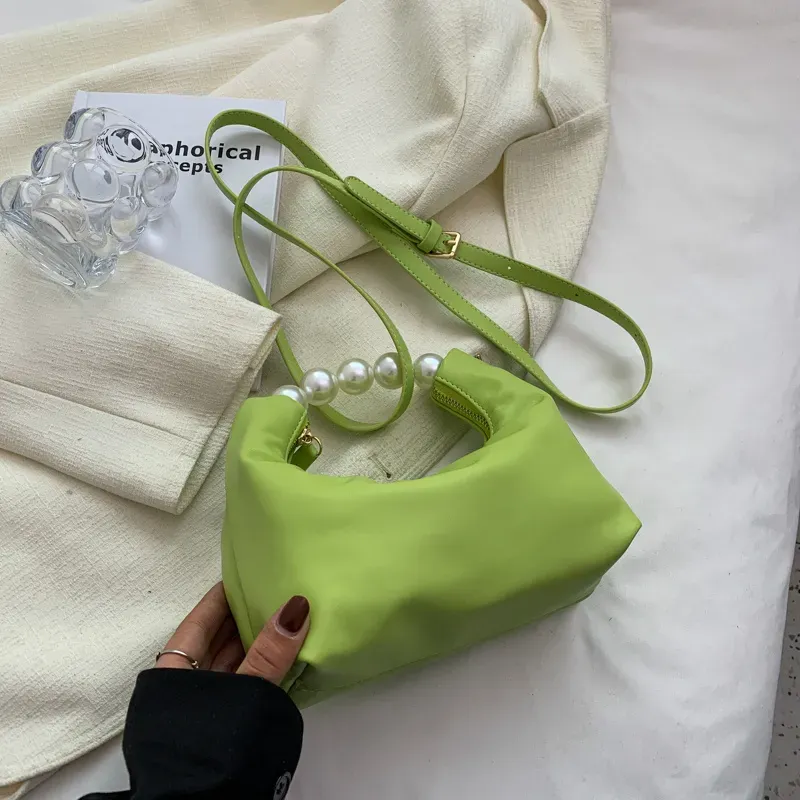 Women Chic Beaded Zipper Design Solid Color PU Handle Bag - Image 13