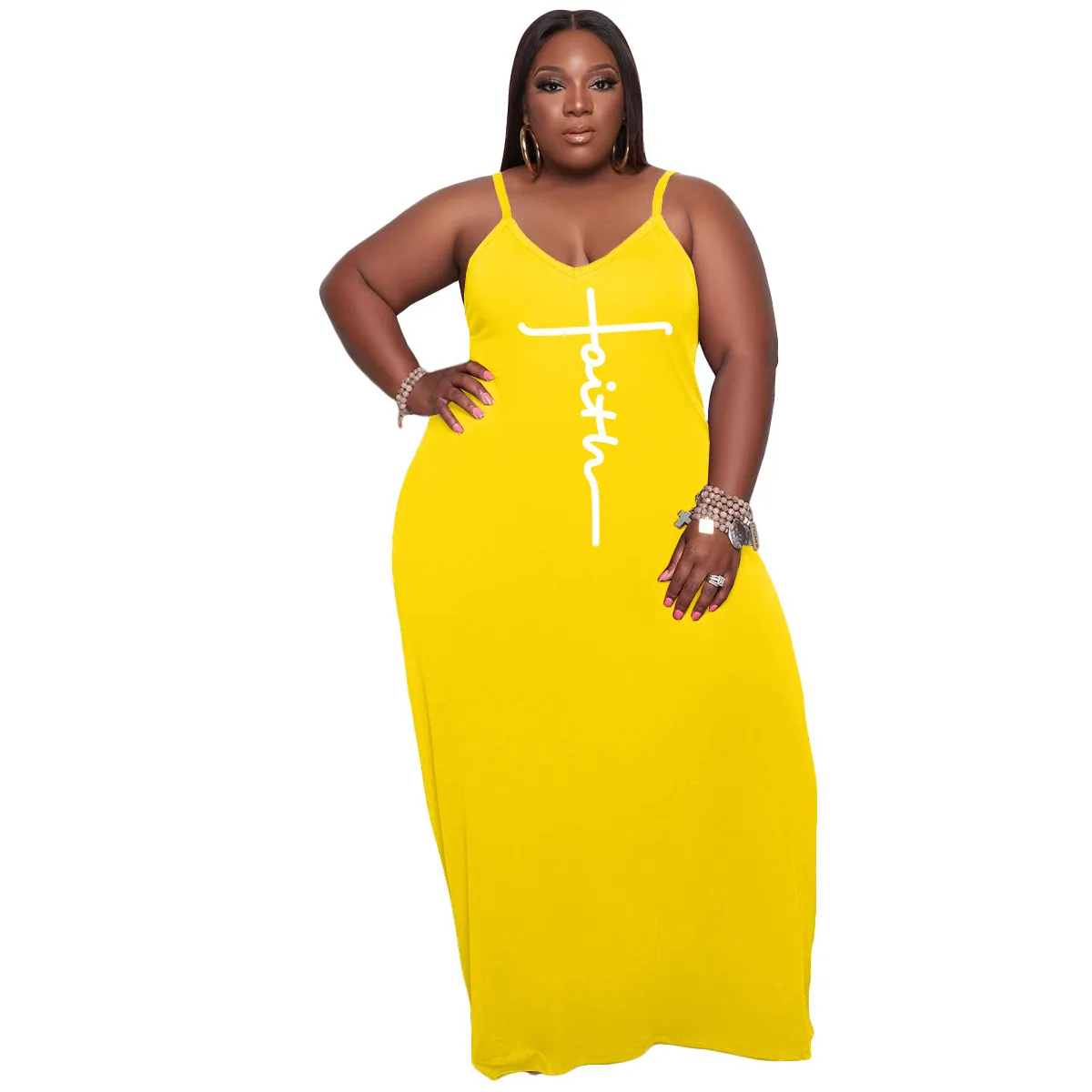 Plus Size Women Athleisure Faith Letter Printed Sleeveless Slip Dress - Image 9