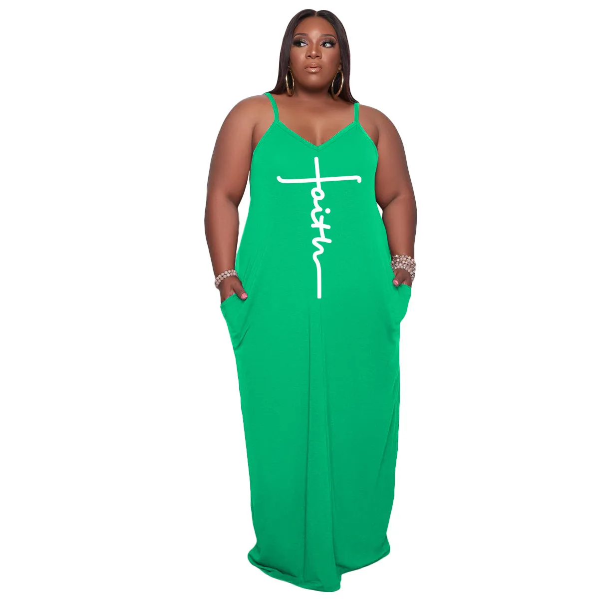 Plus Size Women Athleisure Faith Letter Printed Sleeveless Slip Dress - Image 10