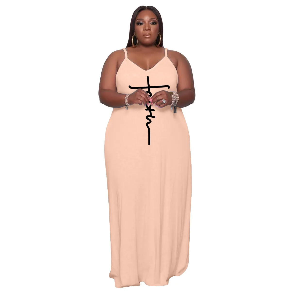 Plus Size Women Athleisure Faith Letter Printed Sleeveless Slip Dress - Image 13