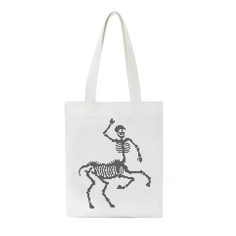 Women Casual Basic Skull Pattern Large Capacity Canvas Tote Bag - Image 6