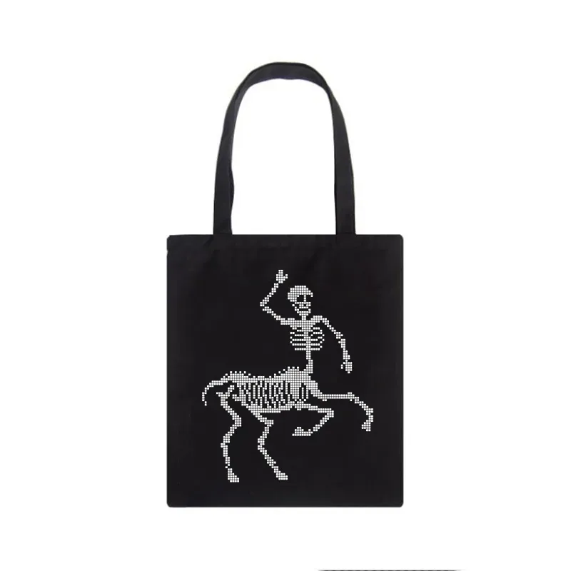 Women Casual Basic Skull Pattern Large Capacity Canvas Tote Bag - Image 8