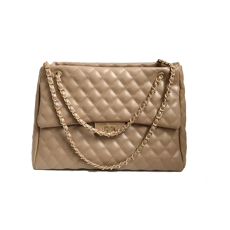 Women Fashion Rhombus Stitching Buckle Design Solid Color Large Capacity PU Shoulder Bag - Image 8