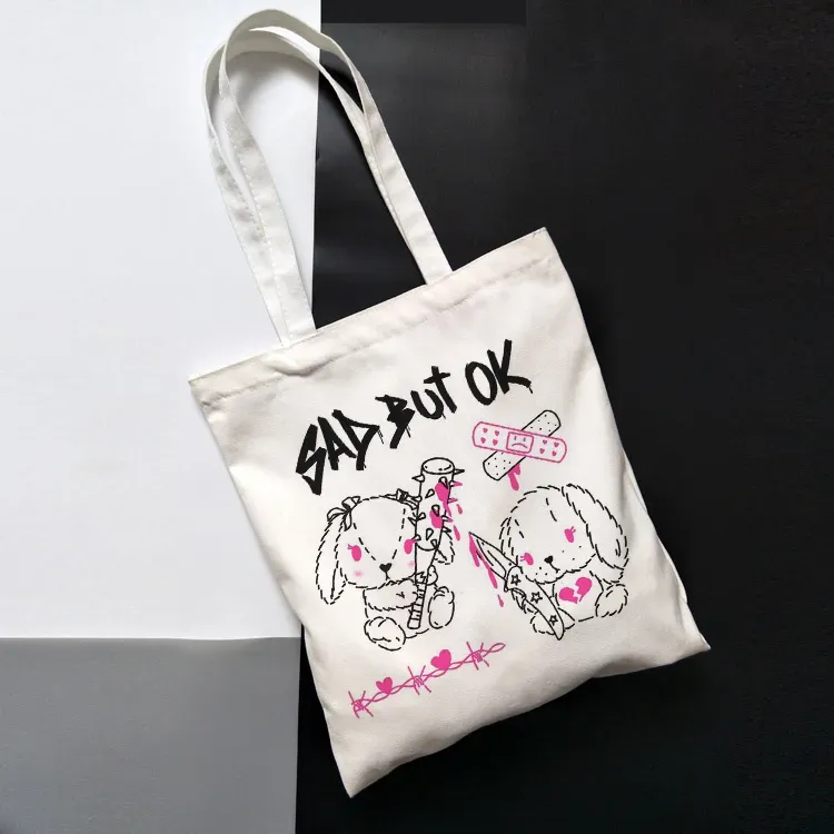 Women Cute Cartoon Graphic Print Large Capacity Canvas Tote Bag - Image 4