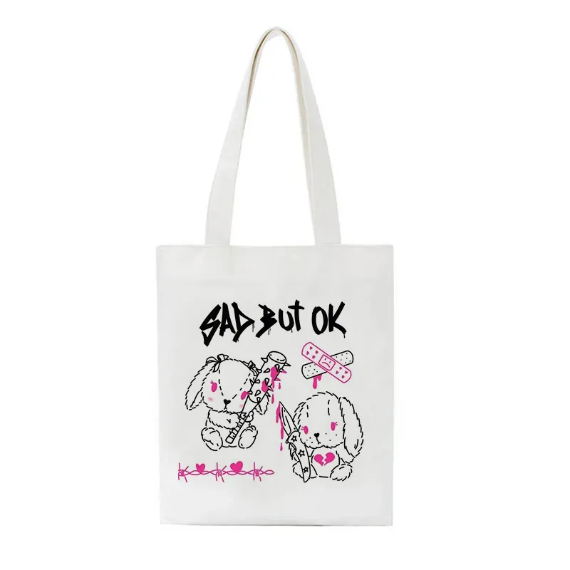 Women Cute Cartoon Graphic Print Large Capacity Canvas Tote Bag - Image 6