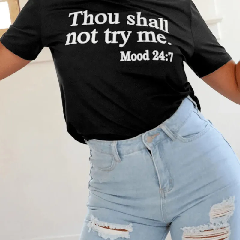 Women Casual Short Sleeve Round Neck Letter Slogan Printed T-Shirt