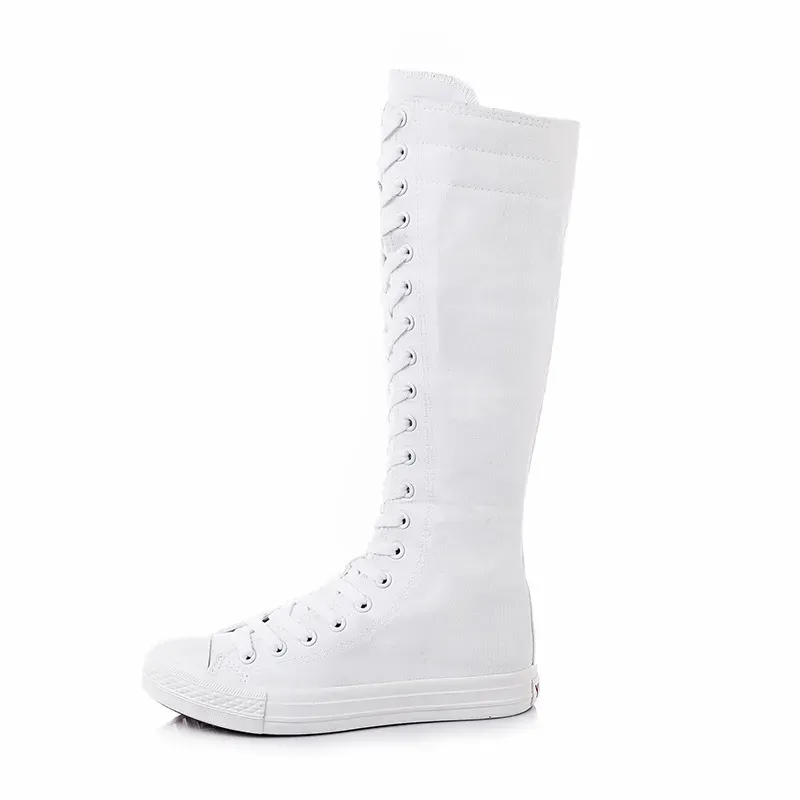 Casual Solid Side Zip Canvas High Boots - Image 4