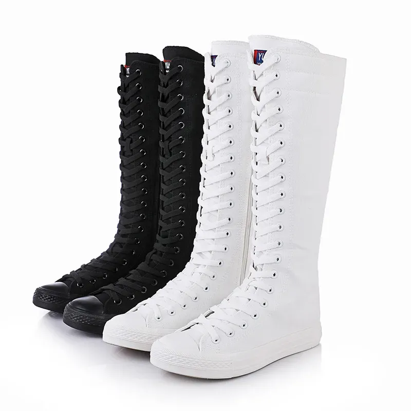 Casual Solid Side Zip Canvas High Boots - Image 5