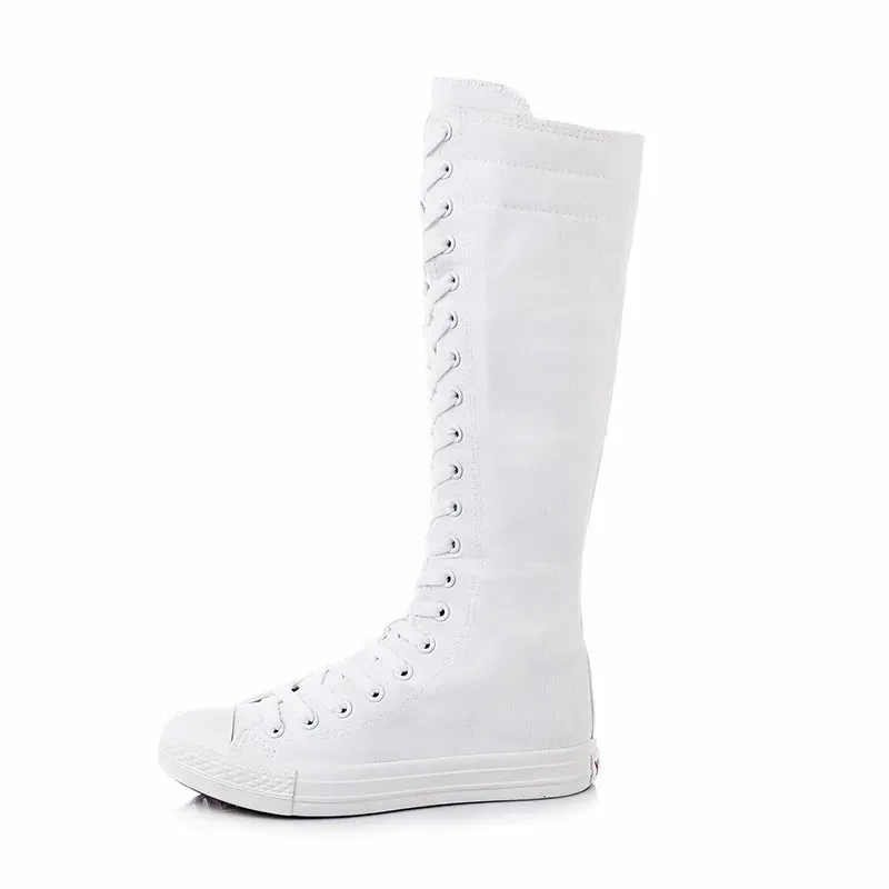 Casual Solid Side Zip Canvas High Boots - Image 8